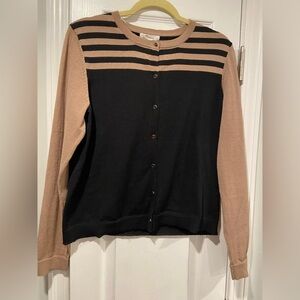 NWT 89th + Madison Size M Black Tan Stripe Lightweight Button Front Cardigan
